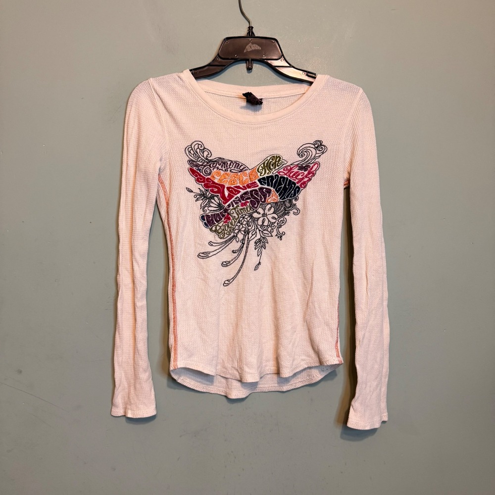 Lucky Brand Womens CreamThermal Graphic Long Sleeve Shirt XS